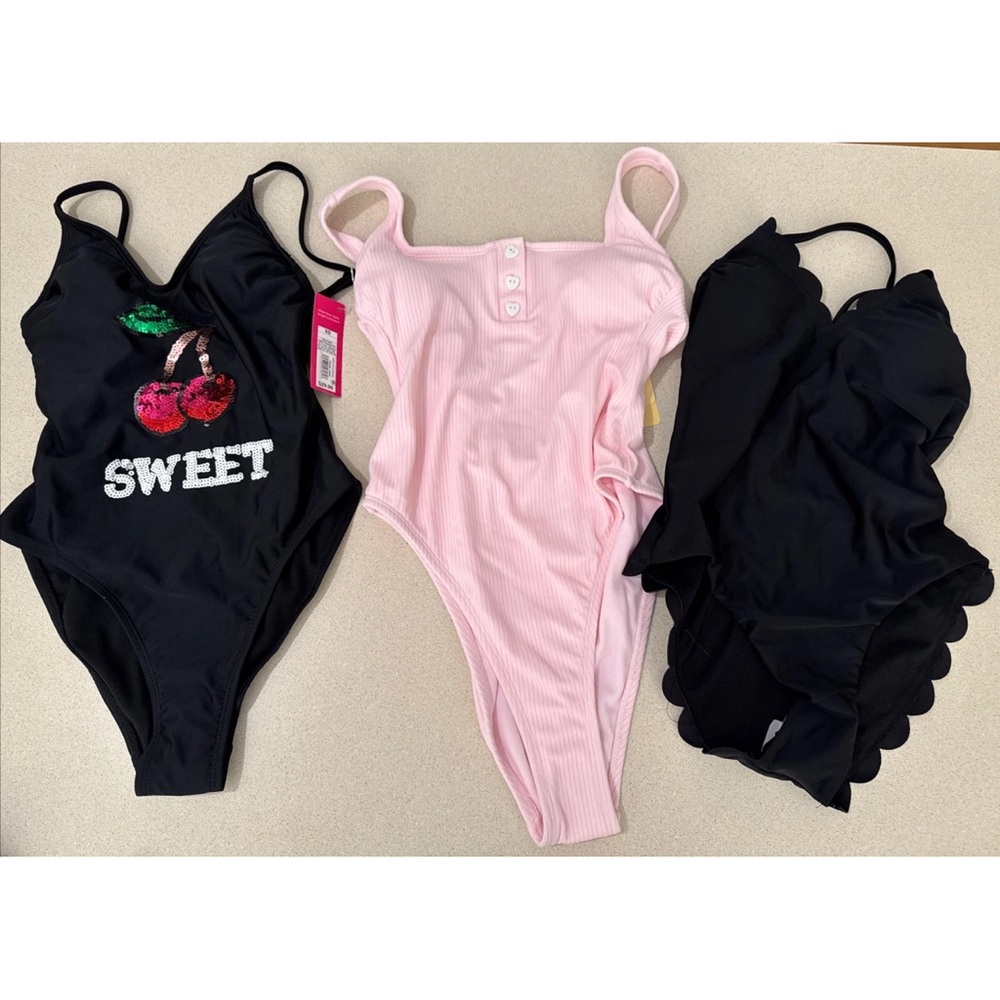 Lot of 3, one piece swimsuits. 2 Black and Pink.  XS